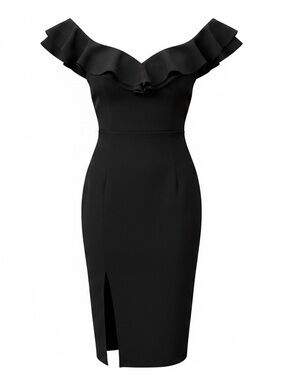 Black Off-Shoulder Ruffle Sheath Dress